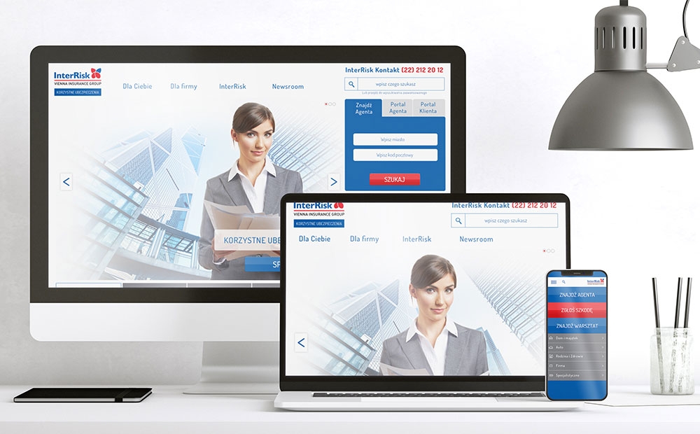 [Translate to Polish:] mockups of Interrisk website on different devices