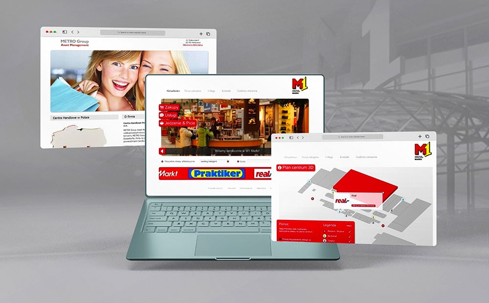 [Translate to German:] M1 shopping malls website mockups on screens of different devices